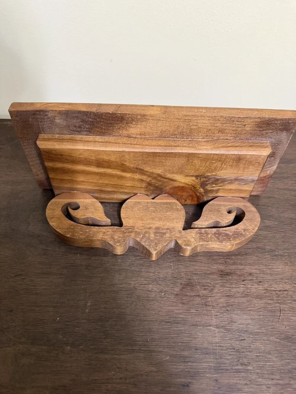 Vintage Handcrafted Wooden Wall Shelf with Heart and Scroll Carved Bracket